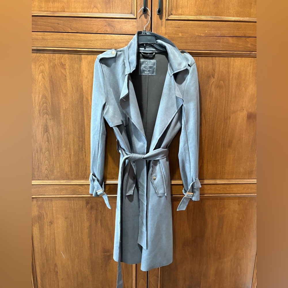 Love for Humanity ~ Gray Trench Coat with Belted Waist and Wide Lapel ~ Medium